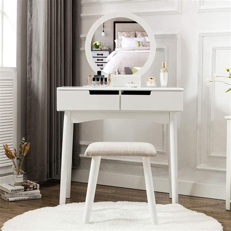 Small makeup table - Makeup Vanity with Round Mirror and Lights, White Vanity Makeup Table with Charging Station, Small Vanity Table for Bedroom, 3 Lighting Modes, 31.5in(L) 4.4 out of 5 stars 38 500+ bought in past month 